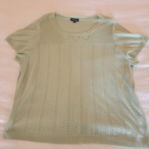 ModCloth Knit Top Womens 4X Mint Green Pointelle Chevron Scallop Cutout Sweater